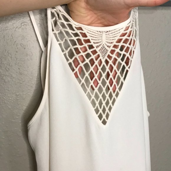 ASTR Cream High Neck Crochet Halter Strappy top - Picture 2 of 7